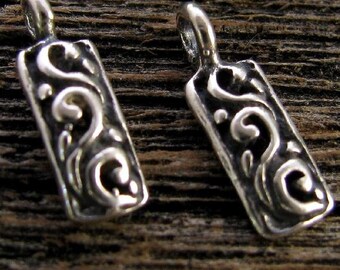 Sterling Silver Charms - 2 Small Rectangles with Raised Swirl Motif - 10.5mm Dangles  Legacy Silver Supplies C5