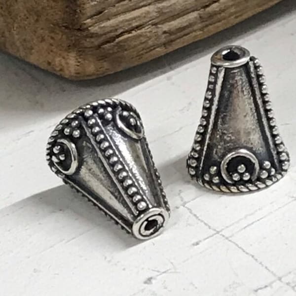 2 Sterling Silver Cones - Granulated Beading Cones - Average - 11.4mm tall x 9.75mm Round ID of 1.9mm Bali Oxidized SS - Legacy Silver MB318