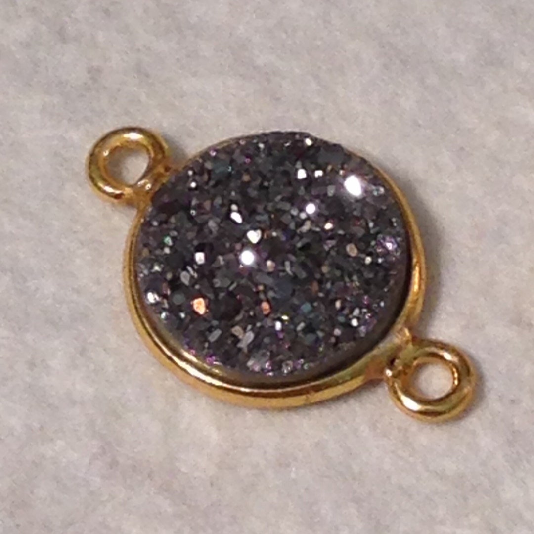 Gold Vermeil Connector Bezel Druzy Connector Glittery Charcoal Gray 1