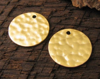 2 Round Hammered Vermeil Charms 13.5mm -  1/2 Inch Circle - Matte - Satin Finish - Sequin Dangle Round Charms Legacy Silver Supplies C197