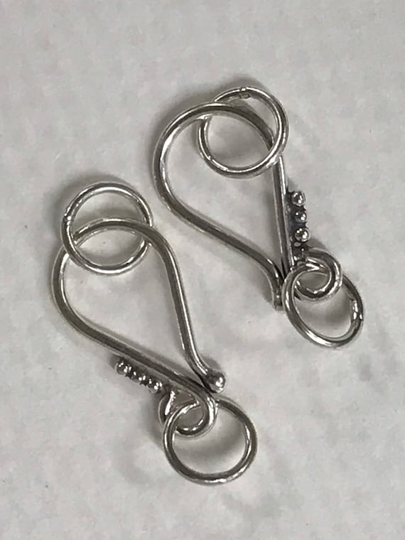 2 Sterling Silver Hook and Eye Clasp Sets - Boho - Rustic - Contemporary Jewelry Closures Clips - 17mm Granulated - Legacy Silver Supply T96