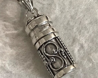 Sterling Silver Prayer Box Pendant - Small Perfume - Oil Bottle - Locket -Wish Box - Pill Container Handcrafted - Granulated - Legacy P19