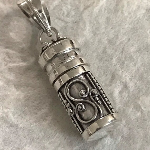 Sterling Silver Prayer Box Pendant - Small Perfume - Oil Bottle - Locket -Wish Box - Pill Container Handcrafted - Granulated - Legacy P19