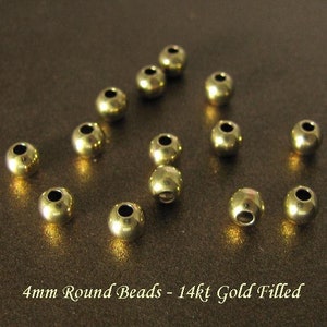 Gold Filled Beads - Round SEAMLESS 4mm Beads 1.2mm ID - 10 Spacer Beads - Bright 14kt GF Beads - Legacy Silver Supplies MB5
