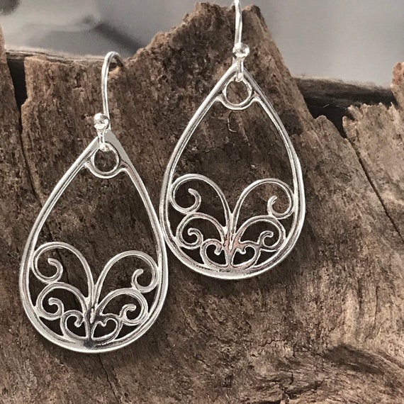 Orecchini Pendenti Artigianali In Argento Tibetano Con Gancio In Argento 925 - Nuovi