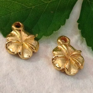 Pretty Pretty Flower Charms - Yellow Gold Vermeil Sweet Gold Plumeria - Rose - Hibiscus - 10.6mm Dangles - 2 or 10 Piece Pack C236/C236a