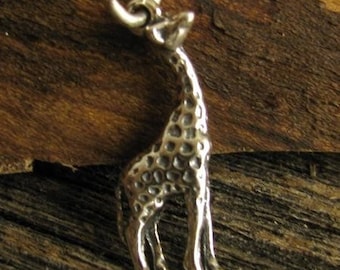 Sterling Silver Giraffe Charm - Lily - The Giraffe - 22.75mm tall - Solid 3D Details & Oxidized - Realistic Zoo Safari Animal Pendant C422