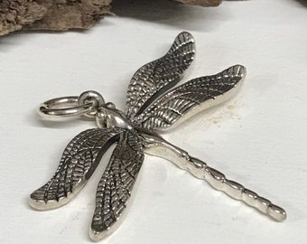 Beautiful Sterling Silver Dragonfly Pendant - 1 Amazing Detailed Flying Insect Dragon Fly Charm Pendant Earring Dangles   P18