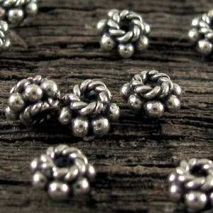 Sterling Silver Beads - Small Bali Spacer Beads - Oxidized   2.5mm  x 4mm-  Dotted Fancy Bali Beads - Legacy Silver Supplies MB89/a/b