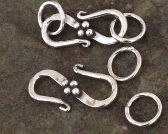 Sterling Silver Hook and Eye Clasp - Dotted Large Clasp - 17.35mm Long Jewelry Closure  - 1 or 2 S Hook with  Ring/Rings T49/T49a