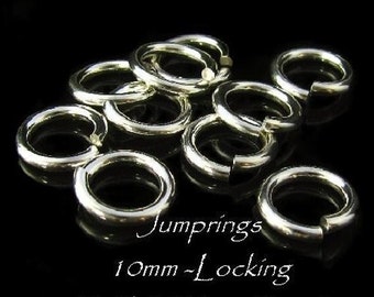 Anillos de salto de plata esterlina de 10 mm - Conectores de anillos de salto grandes con bloqueo endurecidos de calibre 14 - Legacy Silver Supplies JR6/JR6a
