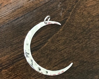 Sterling Silver Moon Pendant - Super SHINY Hammered Large Crescent Moon Charm - Legacy Silver Supplies C177