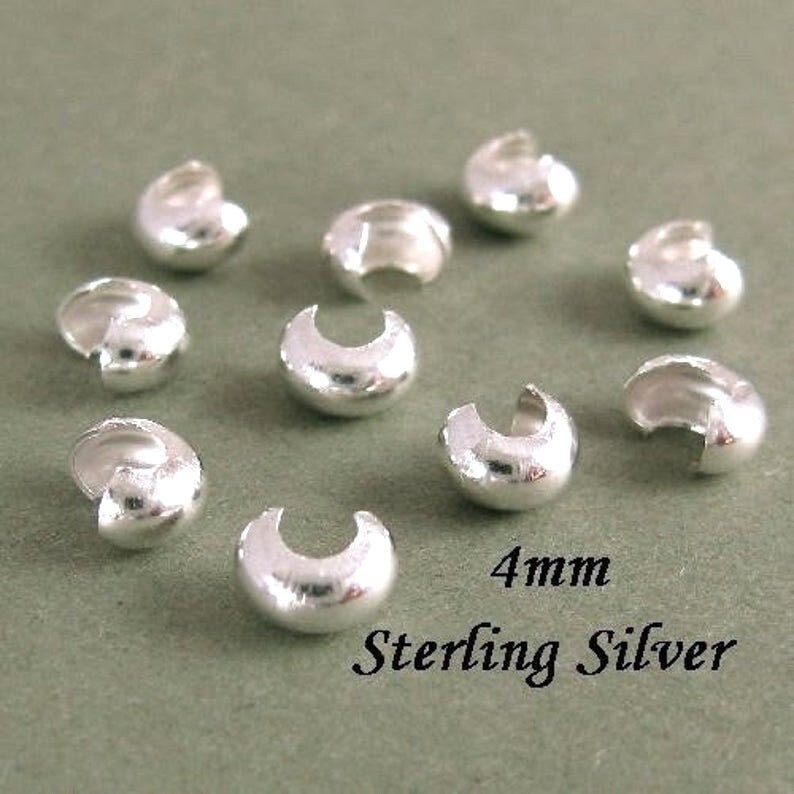 Sterling Silver 4mm Crimp Bead Covers, 4mm Crimp Covers, Silver Crimp Covers,  Packs of 20pc,50pc,or 100pcs 