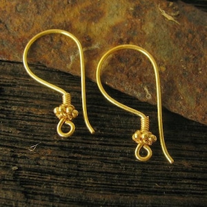 1 or 3 Pair Vermeil Ear Wires - Beaded Earring Hooks - Bali Handcrafted Earwires - Gold Earring Findings - Legacy Silver Supplies - E211/a