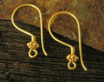 1 or 3 Pair Vermeil Ear Wires - Beaded Earring Hooks - Bali Handcrafted Earwires - Gold Earring Findings - Legacy Silver Supplies - E211/a