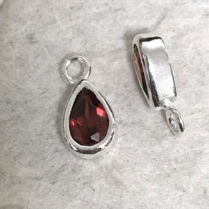 Sterling Silver Garnet Charms   -  2 Red Teardrop Shaped Gemstone Charms - Earring Dangles  8mm - Legacy Silver Supplies  GL216