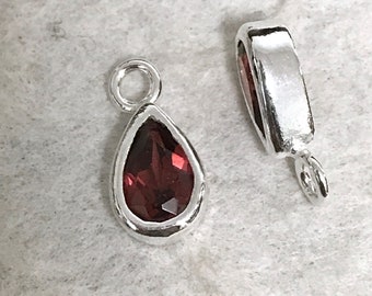 Sterling Silver Garnet Charms   -  2 Red Teardrop Shaped Gemstone Charms - Earring Dangles  8mm - Legacy Silver Supplies  GL216