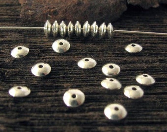 Sterling Silver Saucer Spacer Beads - 10, 50, or 100 Itty Bitty  Rondelles 3.6mm x 1.6mm Oakhill Silver Supply MB113a/b/c