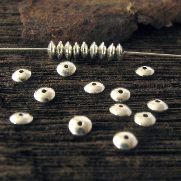 Sterling Silver Saucer Spacer Beads - 10, 50, or 100 Itty Bitty  Rondelles 3.6mm x 1.6mm Oakhill Silver Supply MB113a/b/c