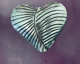 LARGE Puffy and Stamped Heart 999 Fine Silver Heart - Karen Hill Tribe 19.8mm x 23.2mm x 8.8mm - Pure Silver Bead - 1.8mm ID - MB159