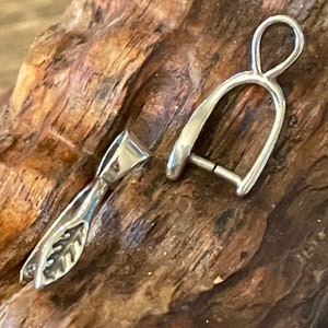 Sterling Silver Pinch Bail  -   1 or 2 Nature Leaf Bails - Rustic and Boho - Gemstone Pendant Holder - Oakhill Silver Supply B12/B12a