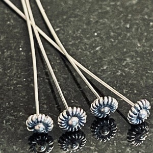 4 Sterling Silver Head Pins  Fancy 2 Inch Long Oxidized  Bali Pins  23 Gauge  50.8mm  Twisted Wire Spacer - Legacy Silver Supply  FHP-S14