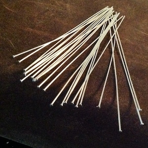 Sterling Silver Head Pins - Headpins 2 Inch = 50mm 26 Gauge Flat Head - Long Beading Jewelry Beading Headpins Legacy Silver Supplies HP1/a/b
