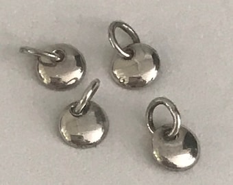 Tiny Sterling Silver Round Dangles - 4 Small Domed Circle Drops Bauble Drops Charms 5mm Round - Cluster Charms Legacy Silver Supplies C139a