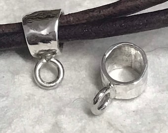 1 Sterling Silver Bail - Open Bottom Ring - Shiny Artisan Hammered Slider Inner Diameter - 4.4mm - Rustic -  Contemporary Legacy Silver B28