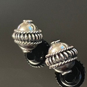 2 Sterling Silver Beads with Wire Center - 8.5mm Round x 9mm Across - Fancy Bicone Spacers 1.4mm ID - Legacy Silver Supplies - MB143-S