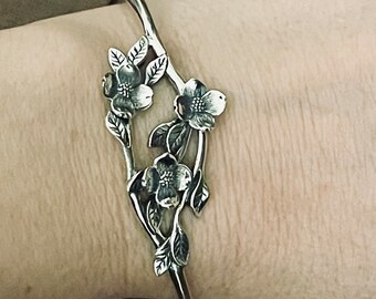 Sterling Silver Dogwood Bracelet - Flower Blossom and Leaf Design