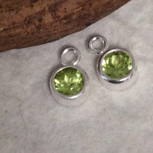 May include: Two silver charms with green gemstone accents. Each charm has a small loop for attaching to a necklace or bracelet.
