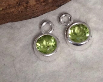 Sterling Silver PERIDOT Charms -  2 Round Green Gemstone Mini Pendants or 10.7mm Earring Dangles - Legacy Silver Supplies GL194