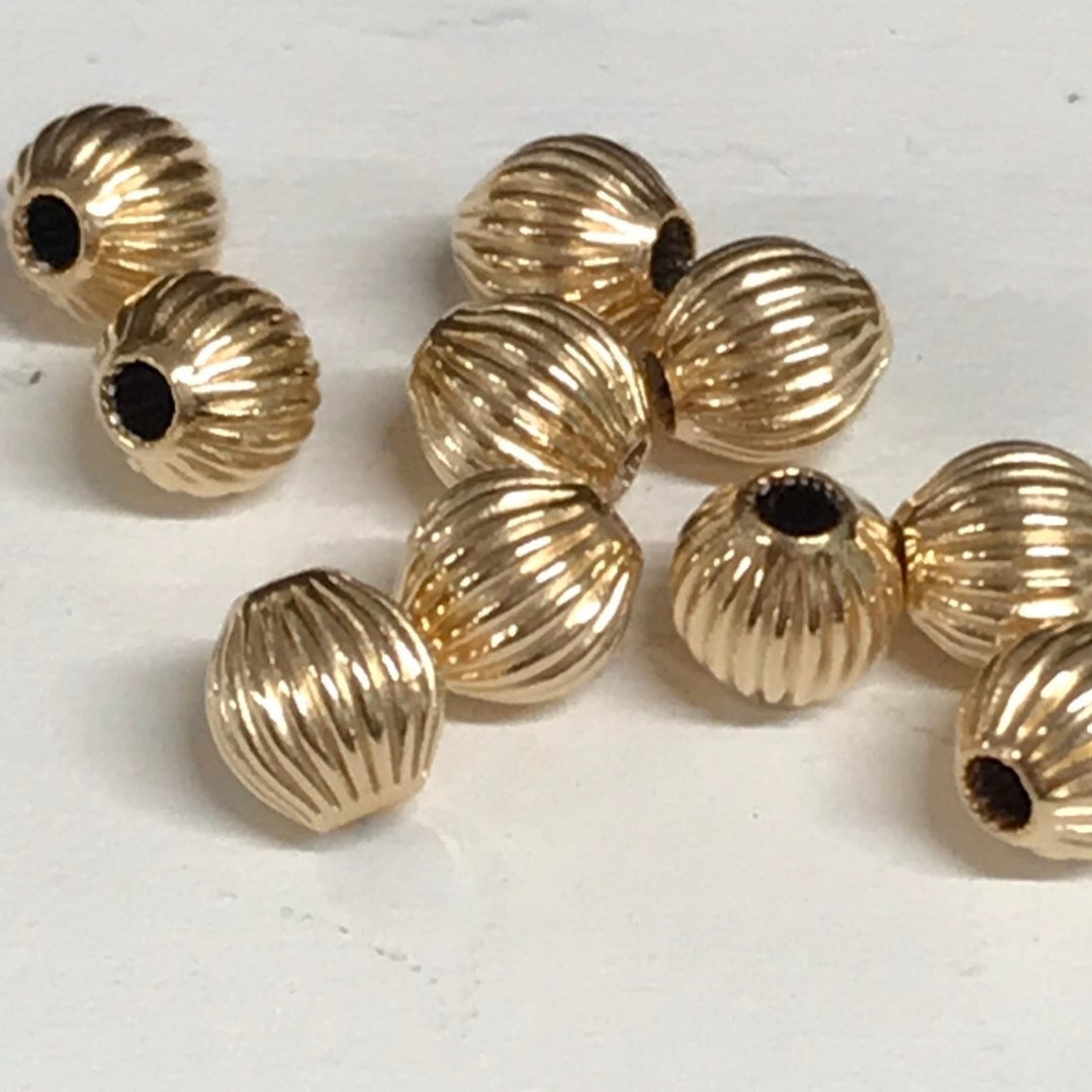 18K Yellow Gold Filled Round Corrugated Loose Spacer Beads For Jewelry  Making