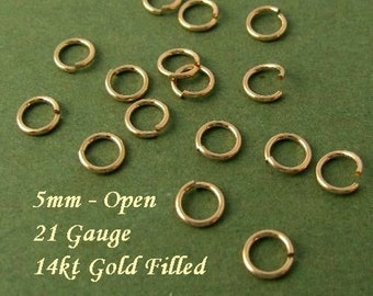 5mm Gold Filled Jump Rings - 21 Gauge - OPEN - Round Links - Circle Connectors - O Rings - Gold Jumprings - Legacy JR14, JR14a, JR14b