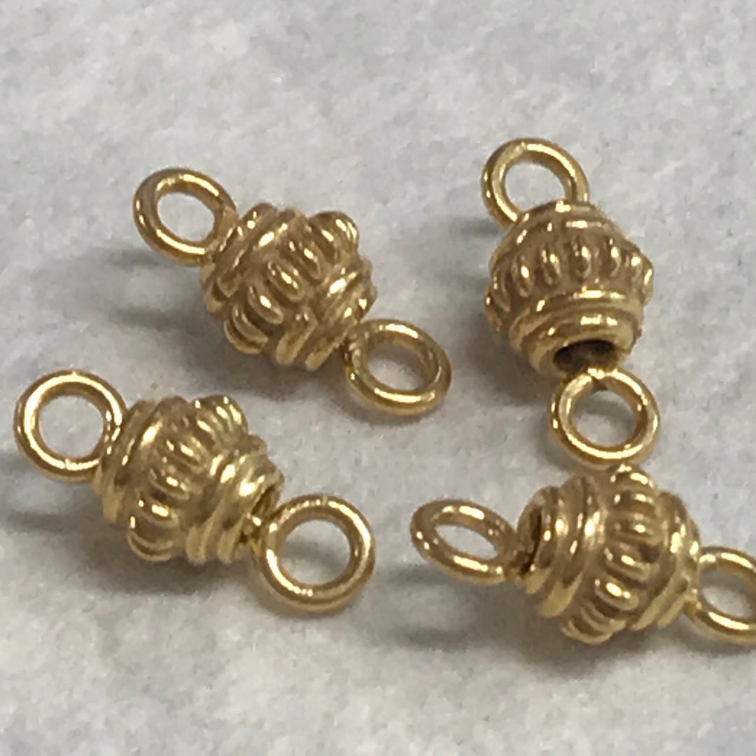 NEW 4 Vermeil Beaded Links or Connectors 11mm Long Center Coiled Beaded