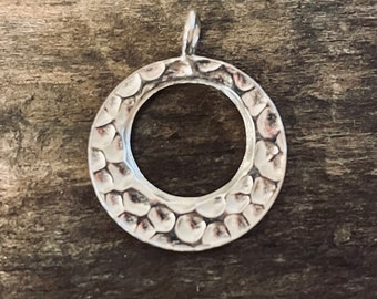 Fine Silver Circle Hammered Pendant or Charm or Earring Dangles - SHINY Large Round Charms - Legacy Silver Supplies C239/a