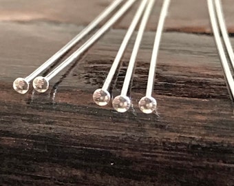 20 Sterling Silver 24 Gauge  - Head Pins - 3 Inch Long 1.4mm Domed Flat Head - 75mm  = 3 Inches Thin Headpins  Legacy Silver Supplies HP21