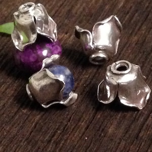 NEW 2 Large Fine Silver Bead Caps - Beading Cones or End Caps  Flared Tulip - 13mm Karen Hill Tribe - 999 Oakhill Legacy Silver Supply MB220