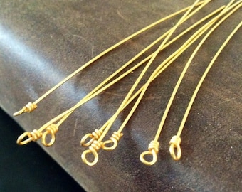 6 Gold Vermeil Head Pins - Extra Long Headpins with Wire Wrapped Loop End - 75mm Long = 3 inch - 22 gauge OSS = Silver Supplies - FHP-V11a