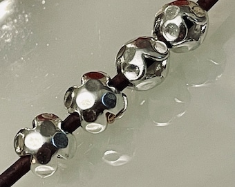 4 Puffed Clover or Flower Beads - Hammered Texture - 7.5mm - Inner Diameter 2.6mm - Fine Silver - Karen Hill Tribe MB194