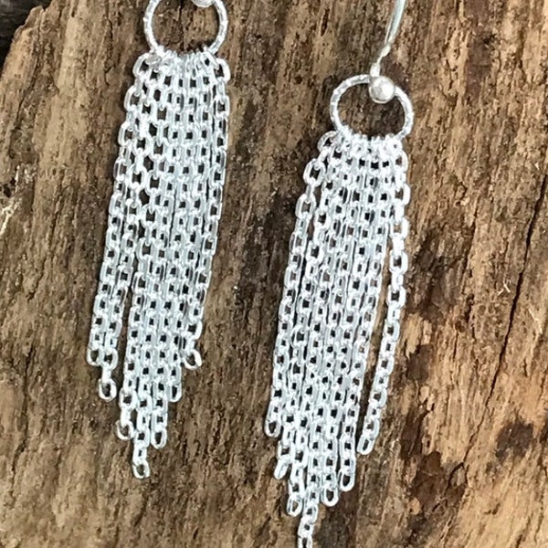 NEW Sterling Silver Tassel Charms - 35.55mm Long - 7 Pieces of Varying Chain Chandeliers 1 Pair Drops - Earring Dangles - Legacy Silver C37