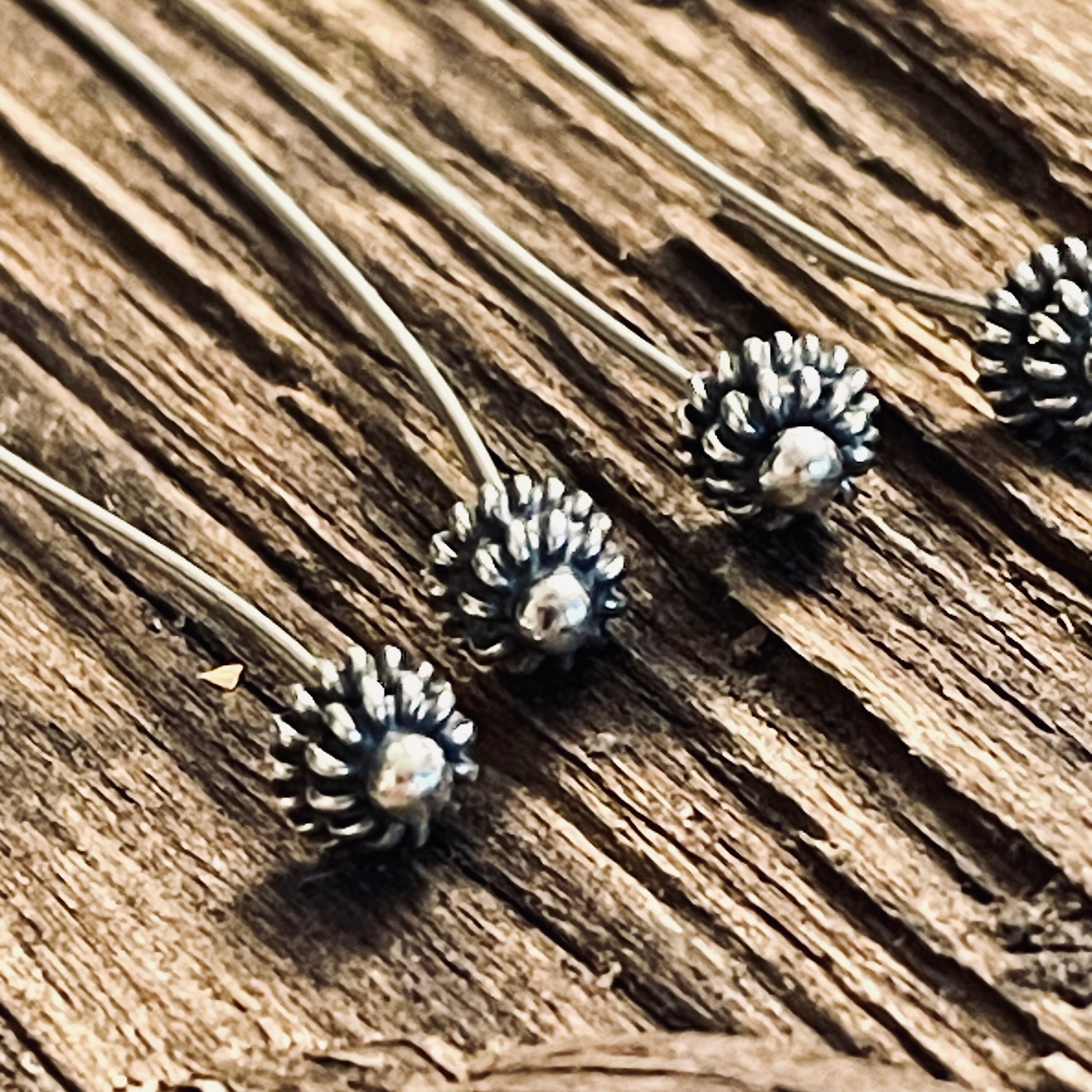 Extra Long R Pin 4 Extra Long Sterling Silver Head Pins Fancy 3 Inch Long Oxidized Bali ...