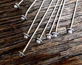 Simply Elegant - Twisted Wire Fancy Bali Head Pins, Oxidized Sterling Silver - 67mm - 22g - FHP-S8/a