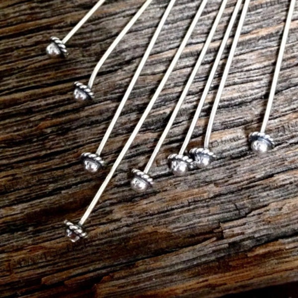 Simply Elegant - Twisted Wire Fancy Bali Head Pins, Oxidized Sterling Silver - 67mm - 22g - FHP-S8/a