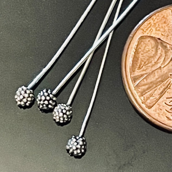 Fancy Bali Sterling Carpet Granulated Ball 4 or 10 Head Pins - 2.5 inch -  65mm - Oxidized - Legacy Silver Supplies FHP-S3/a