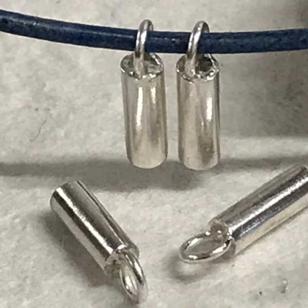 4 Sterling Silver Endcaps with Loop  Fits  up to 1.5mm Cord - Crimp Tube End Caps with Soldered Loop Ring Legacy Silver Supply CR36