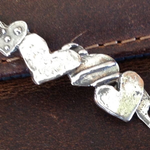 Artisan Heart Bracelet Component - CURVED  Large Sterling Silver - Rustic Hearts in a Row Link Legacy Silver Supplies AC126
