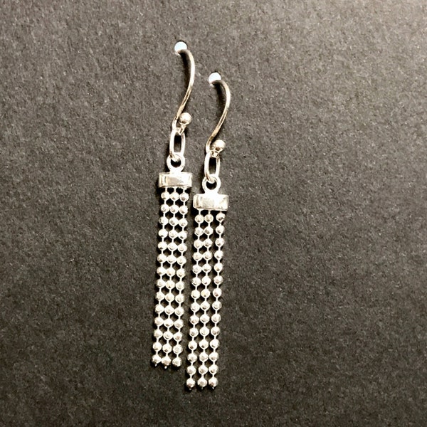 2 Sterling Silver Tassels - 37.5mm Long Triple Beaded Chain Drops Charm  - Pendant - Earring Dangle  - Legacy Silver Supplies C23