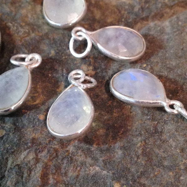 Sterling Silver MOONSTONE Pendants  - Pear Shaped Gemstone Charms - Earring Dangles 10mm x 8mm  - - Oakhill Silver Supply GL198